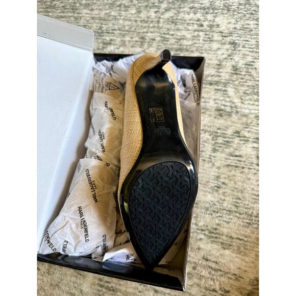 NWT Karl Lagerfeld Paris Women's Royale Dress Pump Heel Natural Woven Beige 11 - Picture 8 of 9